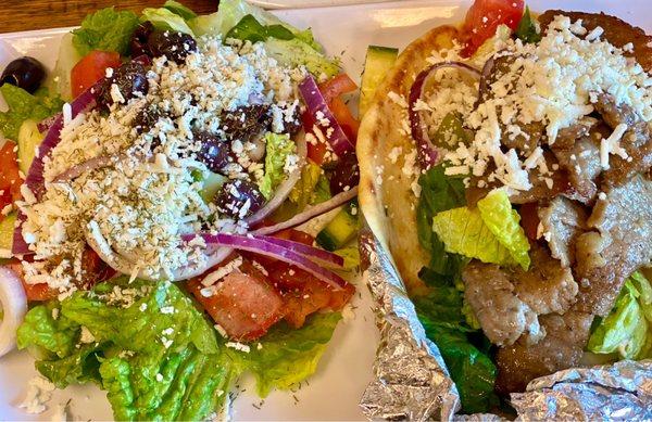 Lamb Gyro and salad.