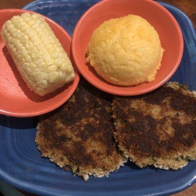 Crab Cakes, Corn on the Cob, and Cheesy Grits