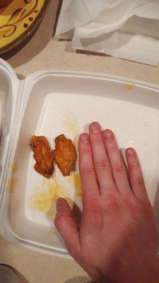 Smallest Wings I've ever seen. Never buy wings from Franconis Huntingdon Valley.