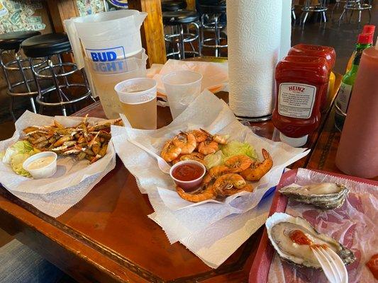 Crab claws, peel & eat shrimp.