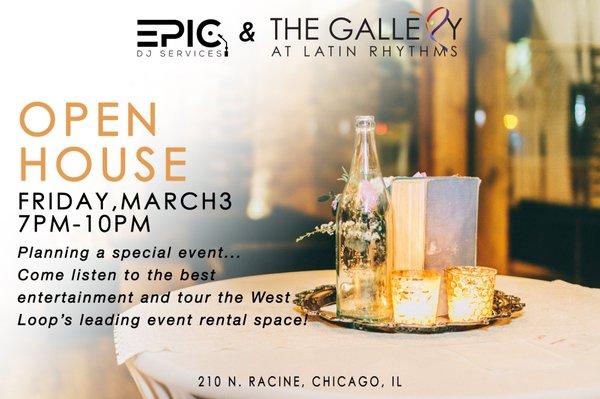 Join us for an EPIC open house night at The Gallery at Latin Rhythms. On March 3, 2017 from 7-10PM