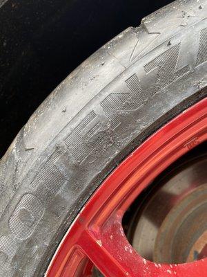 Overheated sidewall of the tire