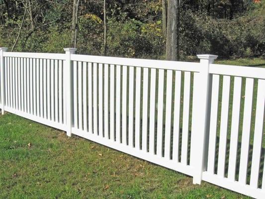 3" picket closed top fence, available in white, tan or mocha walnut