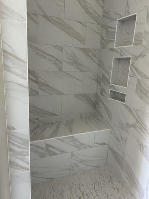 12x24 marble look porcelain tile.