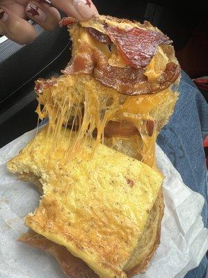 bacon egg and cheese on a Croissant