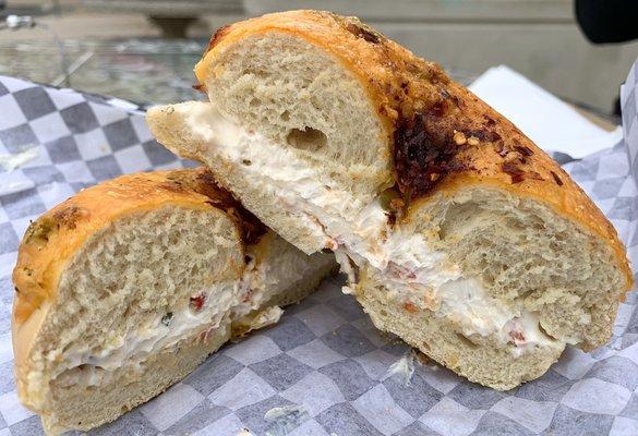 Jalapeño Cheddar Bagel w/ Tomato Basil Cream Cheese