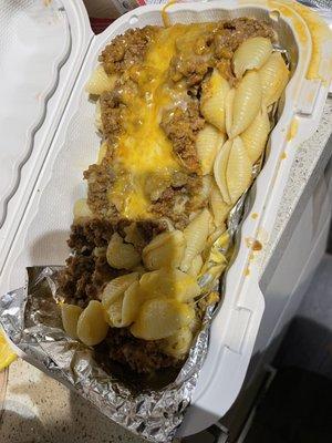 Carne Asada Mac? This is unseasoned ground beef, cheese and pasta!!!! I'm so upset.