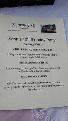 Special menu created for our private party.