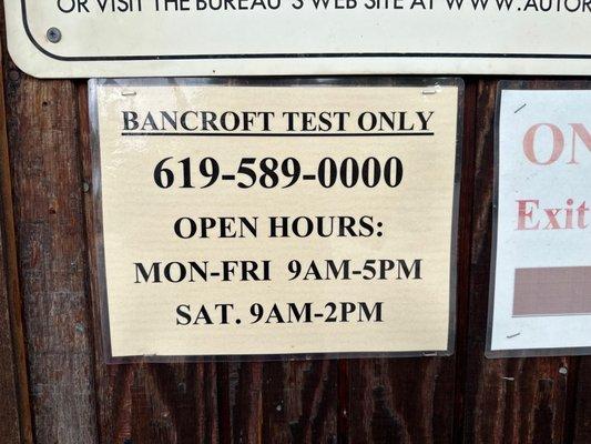 Bancroft Smog Test Only