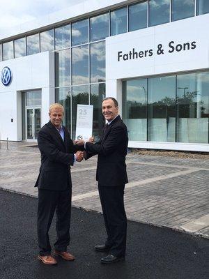 NEW VW Dealership- Awarded 25 Year  VW Dealer Plaque