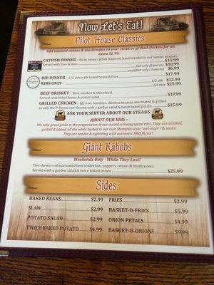 Back page of the menu