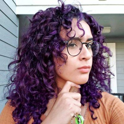 curly layers with purple balayage