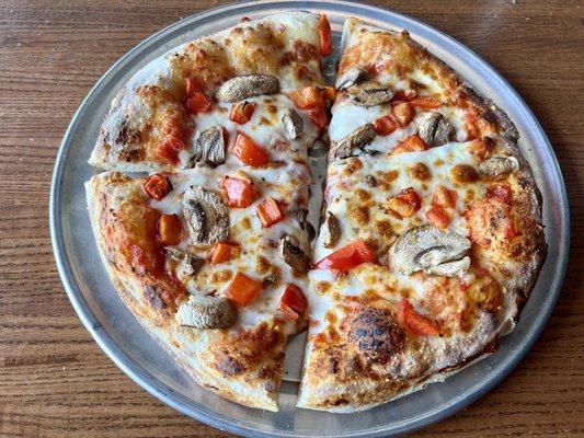 Individual Ale crust mushrooms & red peppers.