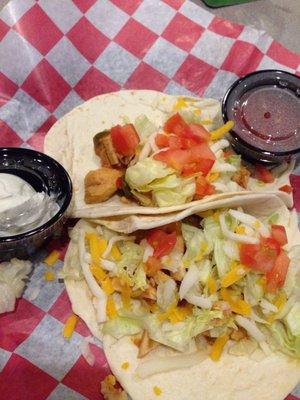 Monday's are $1 tacos. Chicken or beef. Hard or soft. These are soft chicken tacos. Yum!