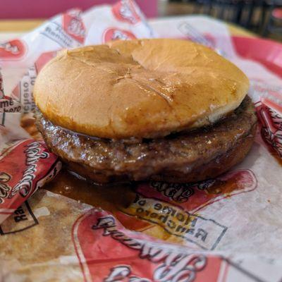 Red chile on a burger is a mighty good thing.