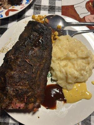 6 hours+ cooked Ribs , home made mashed potatoes , & corn