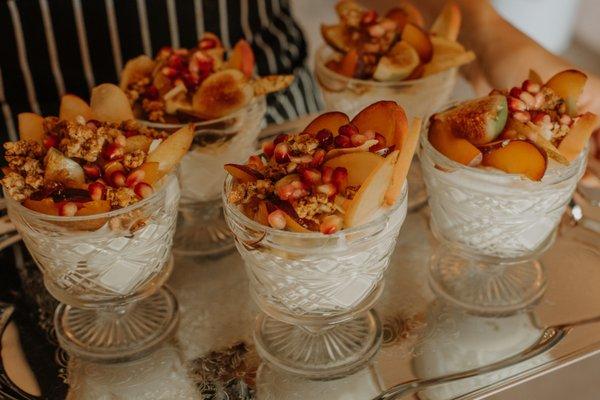 Greek Yogurt with Coconut Granola, Pear, Plum & Pomegranate