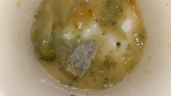 I ordered a cup of broccoli cheddar soup, and look what I found!! I'm so disgusted.