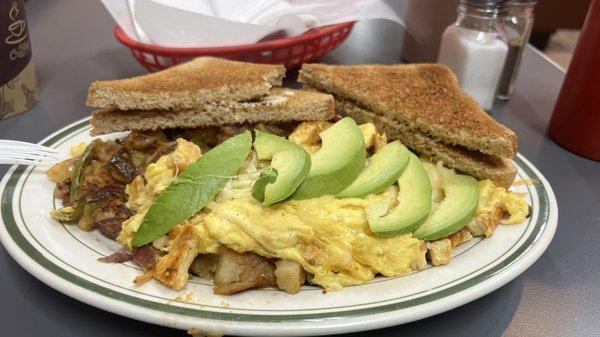 California omelet and home fries.