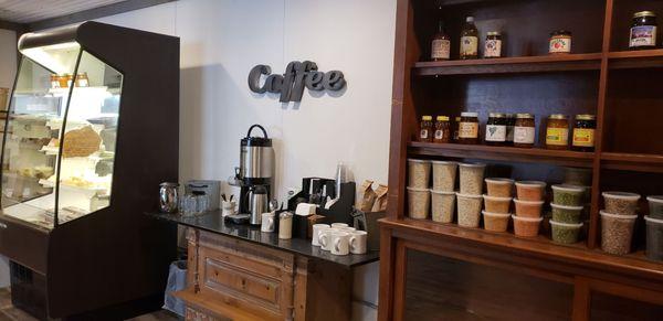 The Grab and Go market area with canned items and desserts