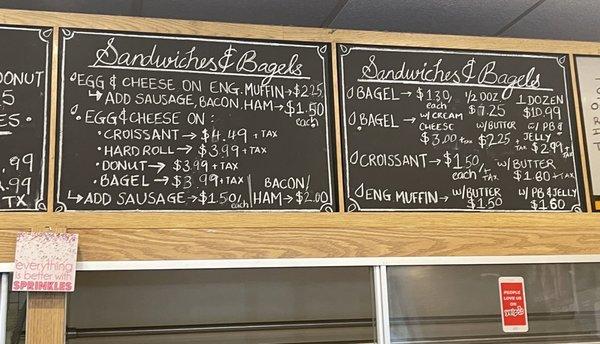 Menu - sandwiches and bagels June 2021