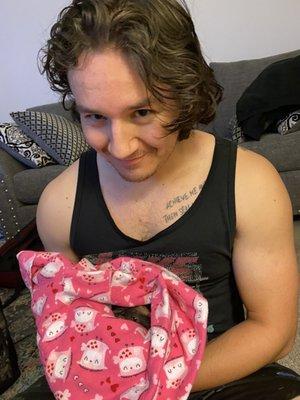 Nick holding our shy skinny pig