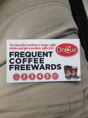 Frequent coffee rewards card now available.