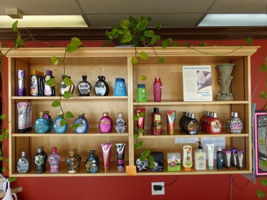 We have a variety of bronzers, tinglers, and accelerators for Men and Women, some also have tattoo protectors !!!