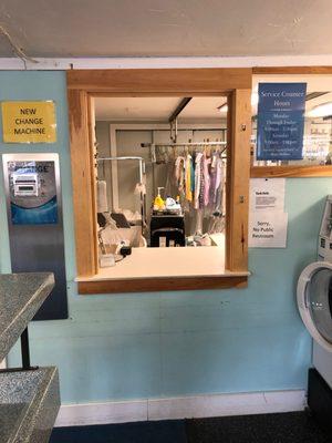 Full service laundry and dry cleaning are available at the service counter 8am-5:30pm M-F and 9am-1pm Saturdays.