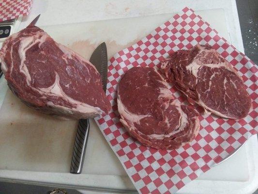 Steaks are hand cut fresh daily