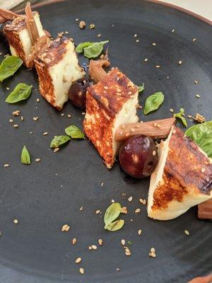 Grilled halloumi with cherries