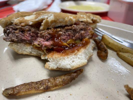 Raw bloody burger