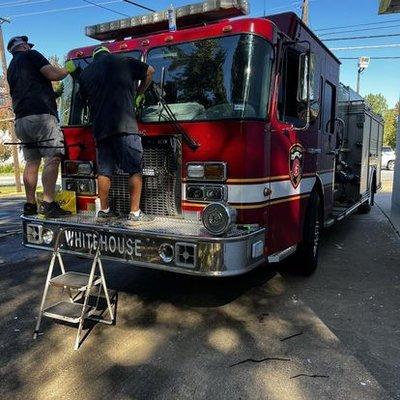 " Firetruck Windshield Installation! Because when even the fire department needs a little 'glass' act, they call us!