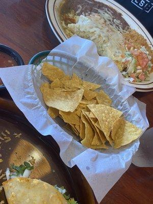 Chips,pork  burrito and cheese enchilada