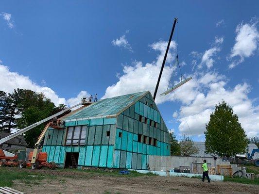 Wall and Roof SIPS on historic timer frame barn