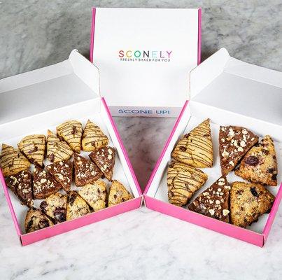 Sconely gift boxes, with 15 mini scones and 6 regular sized scones