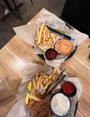 Fish 'N Chips and Hamburger Steak