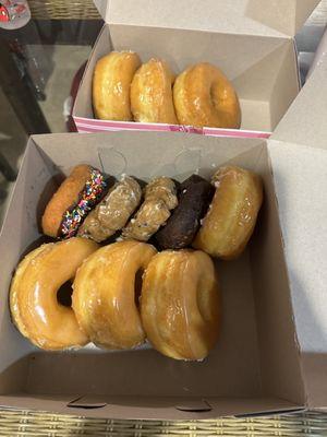 Glazed donuts, blueberry cake, sprinkle cake donut, chocolate cake donut