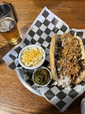 Brisket Philly cheesesteak with Mac n cheese