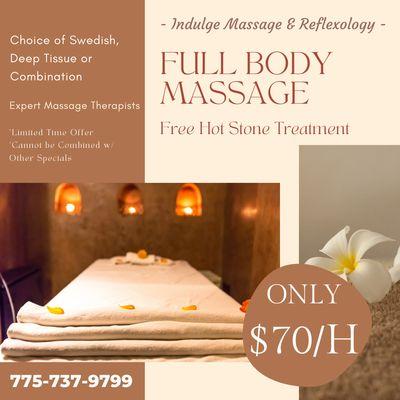 Indulge Massage & Reflexology
 413 Keystone Ave, Reno, NV 89503
 Call us at 775-737-9799