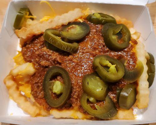 Chili Cheddar Fries ($5.49): Add Jalapenos ($0.70)