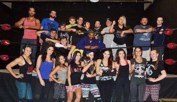 Chasyn Rance with students including many seen now on WWE, AEW, and more.