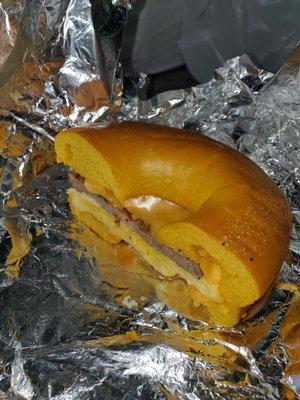 Toasted Egg bagel with egg, cheese and sausage