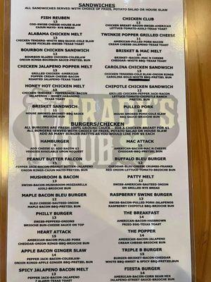 Burger/sandwich menu