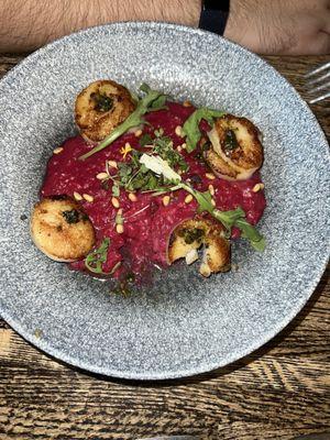 Sea Scallops with Raspberry Risotto