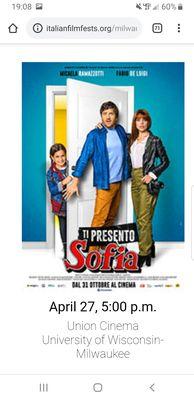 Just finished watching. "Let me introduce you to Sofia" Excellent. http://italianfilmfests.org/milwaukee.html