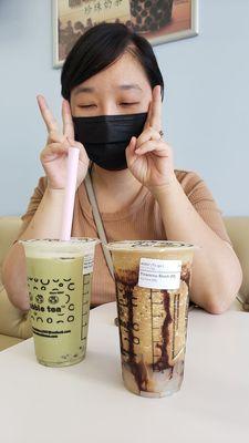 Tiramisu slash and Red bean matcha milk tea