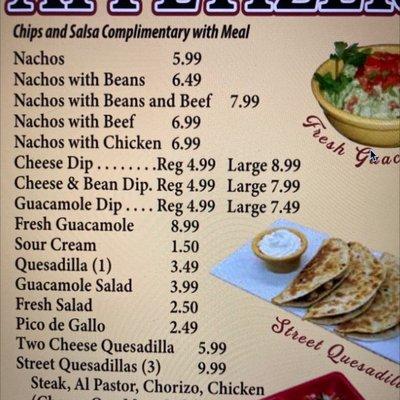 Appetizer menu