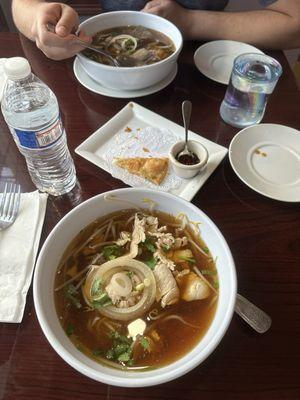 Beef pho, scallion pancakes and chicken pho