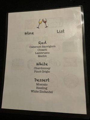 Wine menu